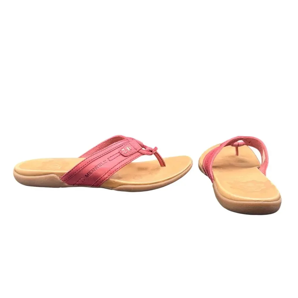 Merrell Port Performance Flip Flop Sandals Red Leather Women’s 8